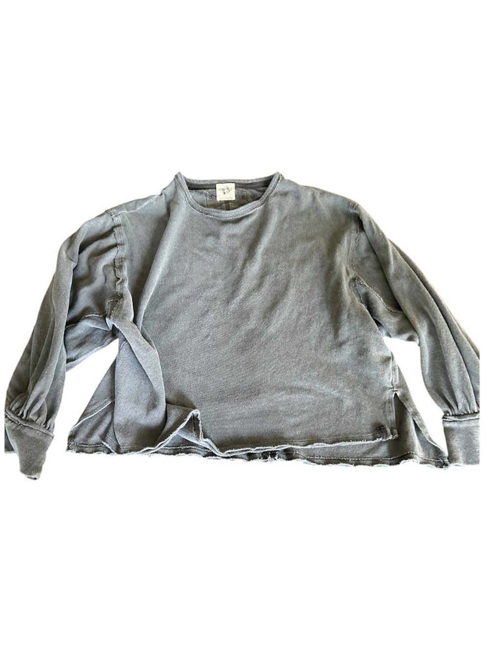 We the free free people gray charcoal long sleeve pull over top raw hem